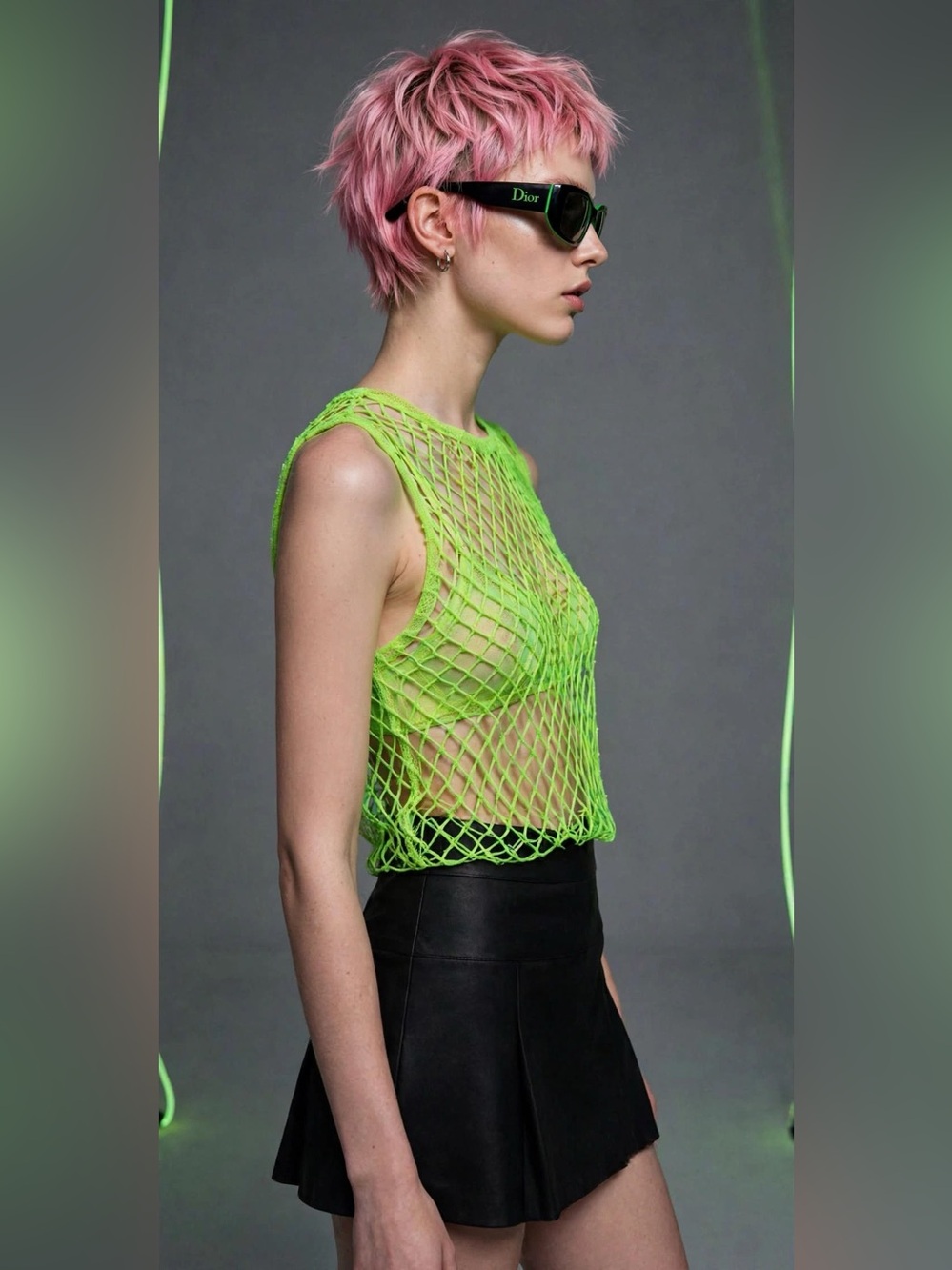 DIOR MILAN BLACK NEON GREEN CHUNKY SUNGLASSES 130mm AUSTRIA Y2K
